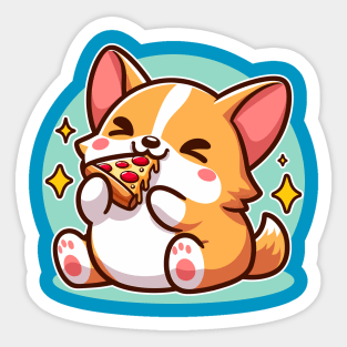 Kawaii Corgi Puppy Eating Pizza Adorable Dog Foodie Sticker